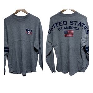 Disney Parks Spirit Jersey L Epcot World Showcase USA Long Sleeve American Flag